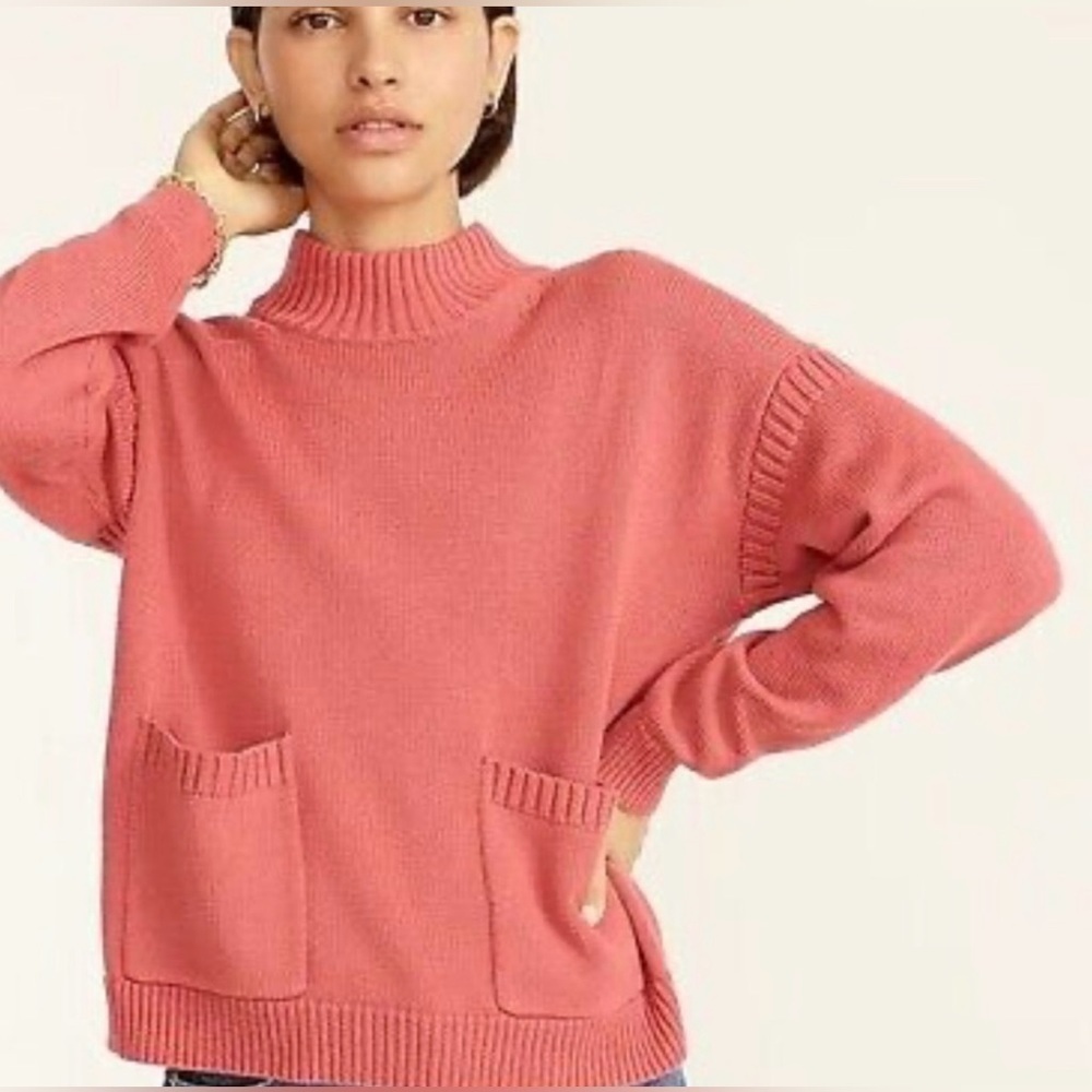 J. Crew Pink Turtleneck Sweater, Cotton/Cashmere, Long Sleeve, Boxy Fit, XXS